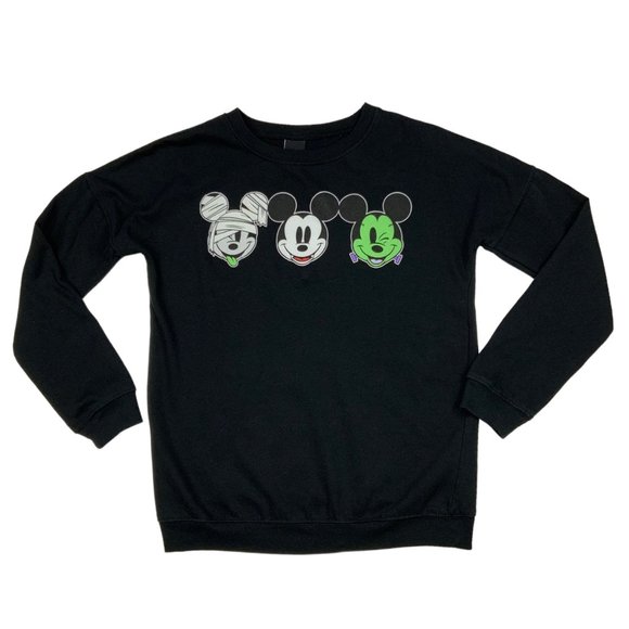 Disney Mickey Mouse Halloween Sweatshirt Juniors M Black Graphics Spooky Gothic - Picture 1 of 11